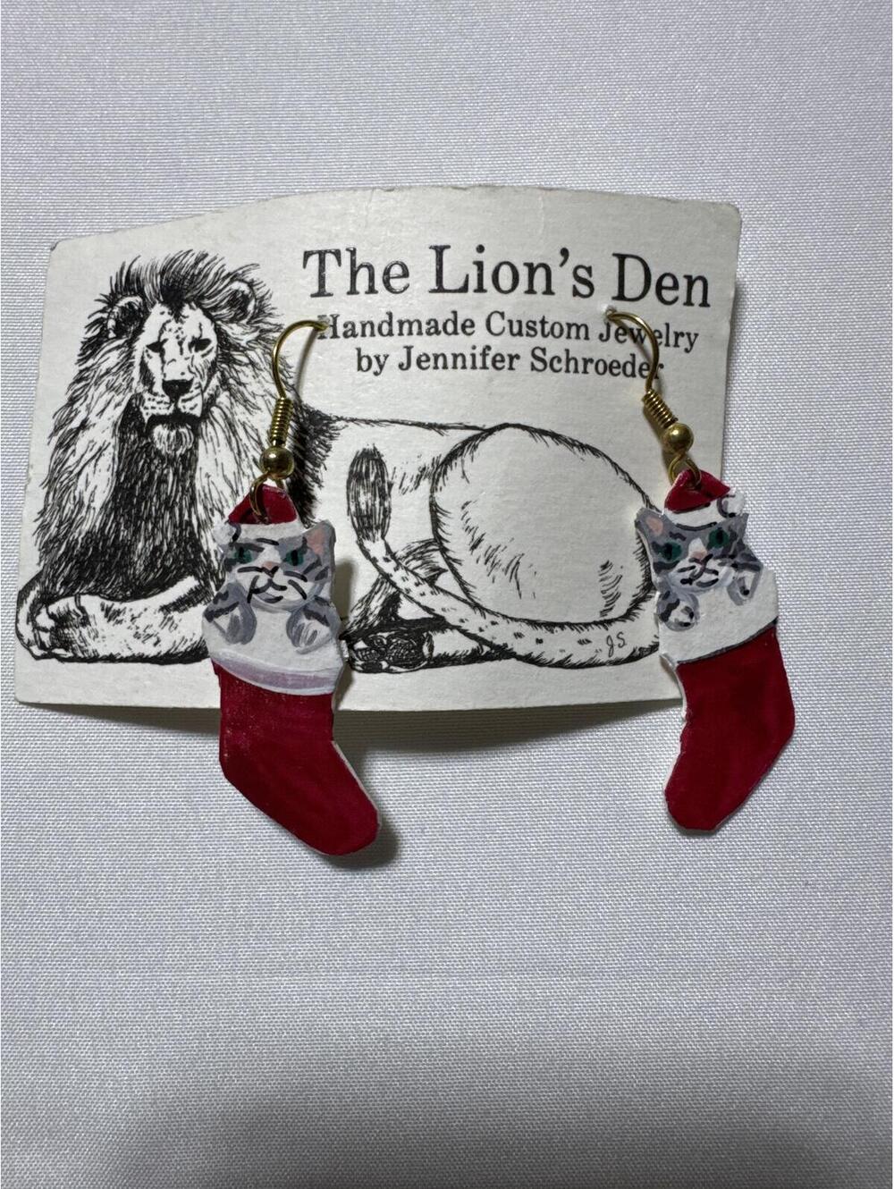 Handmade Cat-in-Stocking Christmas Earrings - Festive Whisker Win